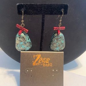 Zebra Turquoise and Brass Tone Kidney Bean Shape Earrings🥳HP🥳